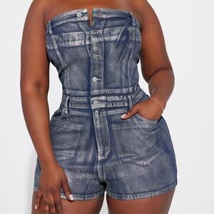 Fashion Nova Denim Blue Romper